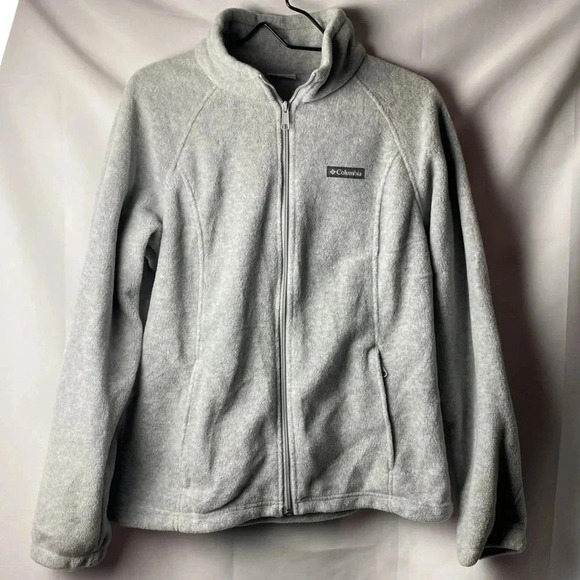COLUMBIA WO SIZE LARGE GRAY FLEECE FRONT ZIP JACKET POCKETS GOOD CLEAN CONDIRION - Picture 2 of 9